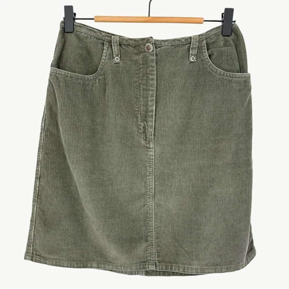 Vintage B Moss Corduroy A Line Mini Skirt Size 8 Sage Green 90s Cotton